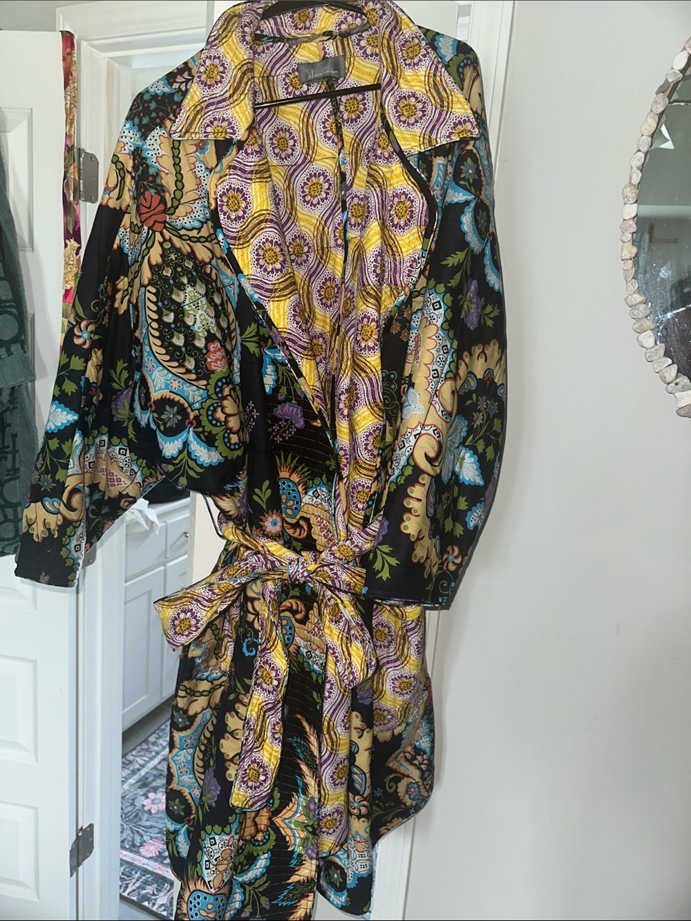 Anthropologie Quilted Purple, Yellow & Black Paisley-Print Wrap Robe. WORN ONCE